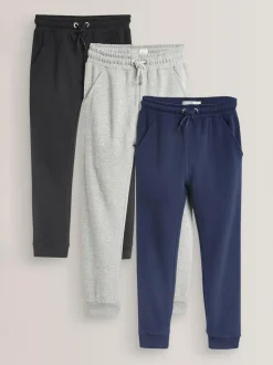 Next 3 Pack Soft Jersey Regular Fit Joggers (3-16yrs) Navy Blue/Grey/Black Sale