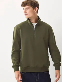 Next Navy Blue/Khaki Green 2 Pack Cotton Rich Heavyweight Jersey Quarter Zip Neck Sweatshirts Outlet
