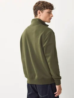Next Navy Blue/Khaki Green 2 Pack Cotton Rich Heavyweight Jersey Quarter Zip Neck Sweatshirts Outlet