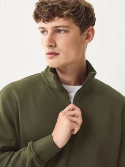 Next Navy Blue/Khaki Green 2 Pack Cotton Rich Heavyweight Jersey Quarter Zip Neck Sweatshirts Outlet