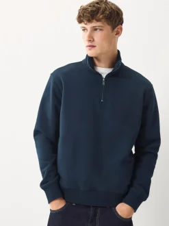 Next Navy Blue/Khaki Green 2 Pack Cotton Rich Heavyweight Jersey Quarter Zip Neck Sweatshirts Outlet