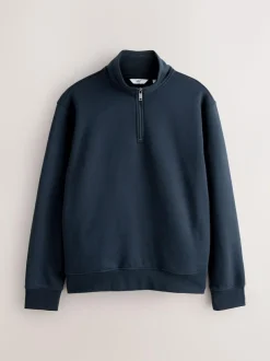 Next Navy Blue/Khaki Green 2 Pack Cotton Rich Heavyweight Jersey Quarter Zip Neck Sweatshirts Outlet