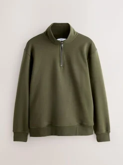 Next Navy Blue/Khaki Green 2 Pack Cotton Rich Heavyweight Jersey Quarter Zip Neck Sweatshirts Outlet