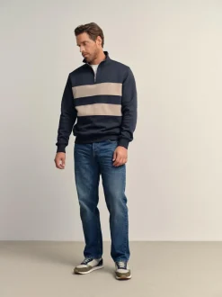 Next Quarter Zip Colour Blocking Sweatshirt Navy Blue/Neutral Online