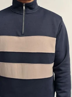 Next Quarter Zip Colour Blocking Sweatshirt Navy Blue/Neutral Online