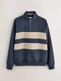 Next Quarter Zip Colour Blocking Sweatshirt Navy Blue/Neutral Online