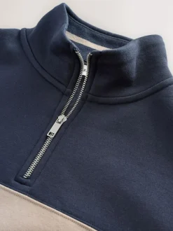 Next Quarter Zip Colour Blocking Sweatshirt Navy Blue/Neutral Online
