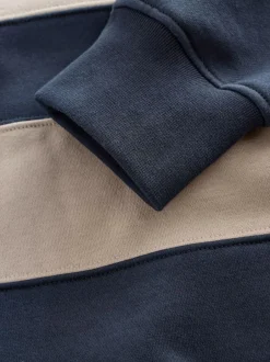 Next Quarter Zip Colour Blocking Sweatshirt Navy Blue/Neutral Online