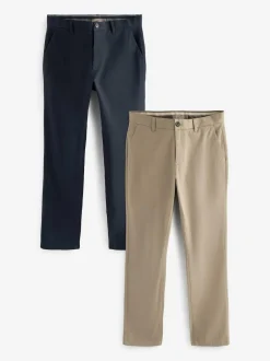 Next Slim Fit Stretch Chino Trousers 2 Pack Navy Blue/Stone Sale