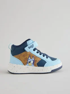Next Navy Bluey Standard Fit (F) Touch Fastening Elastic Lace Hi Top Trainers New