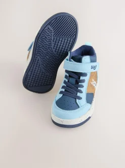 Next Navy Bluey Standard Fit (F) Touch Fastening Elastic Lace Hi Top Trainers New