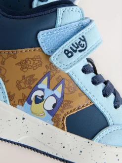 Next Navy Bluey Standard Fit (F) Touch Fastening Elastic Lace Hi Top Trainers New
