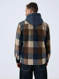 Next Navy Borg Lined Check Hooded Shacket Hot