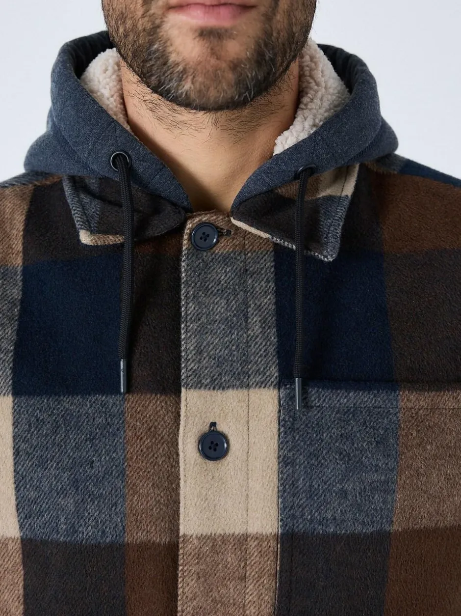 Next Navy Borg Lined Check Hooded Shacket Hot