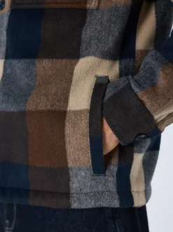 Next Navy Borg Lined Check Hooded Shacket Hot
