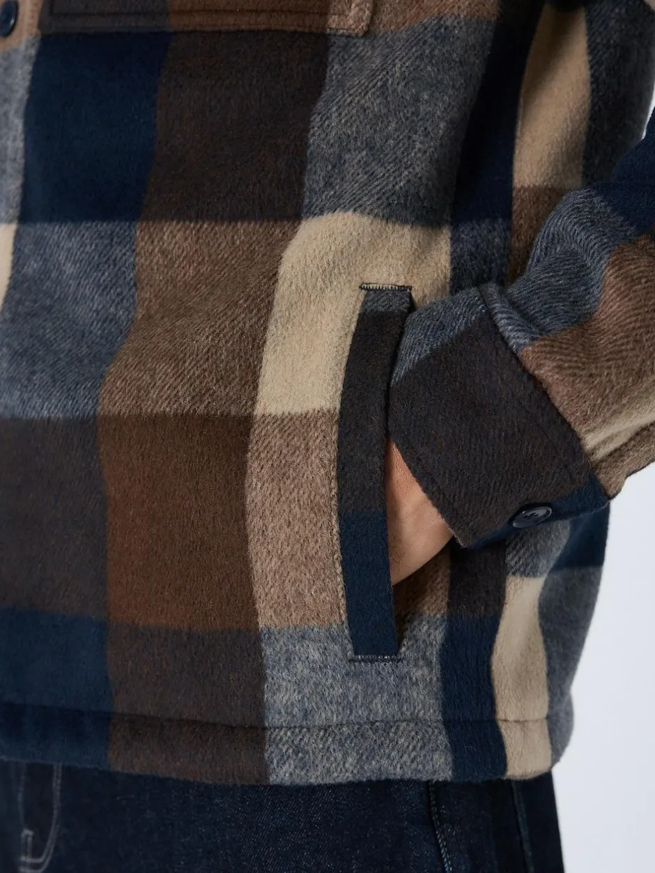 Next Navy Borg Lined Check Hooded Shacket Hot