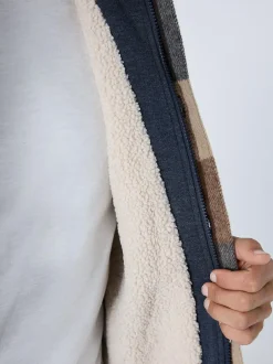 Next Navy Borg Lined Check Hooded Shacket Hot