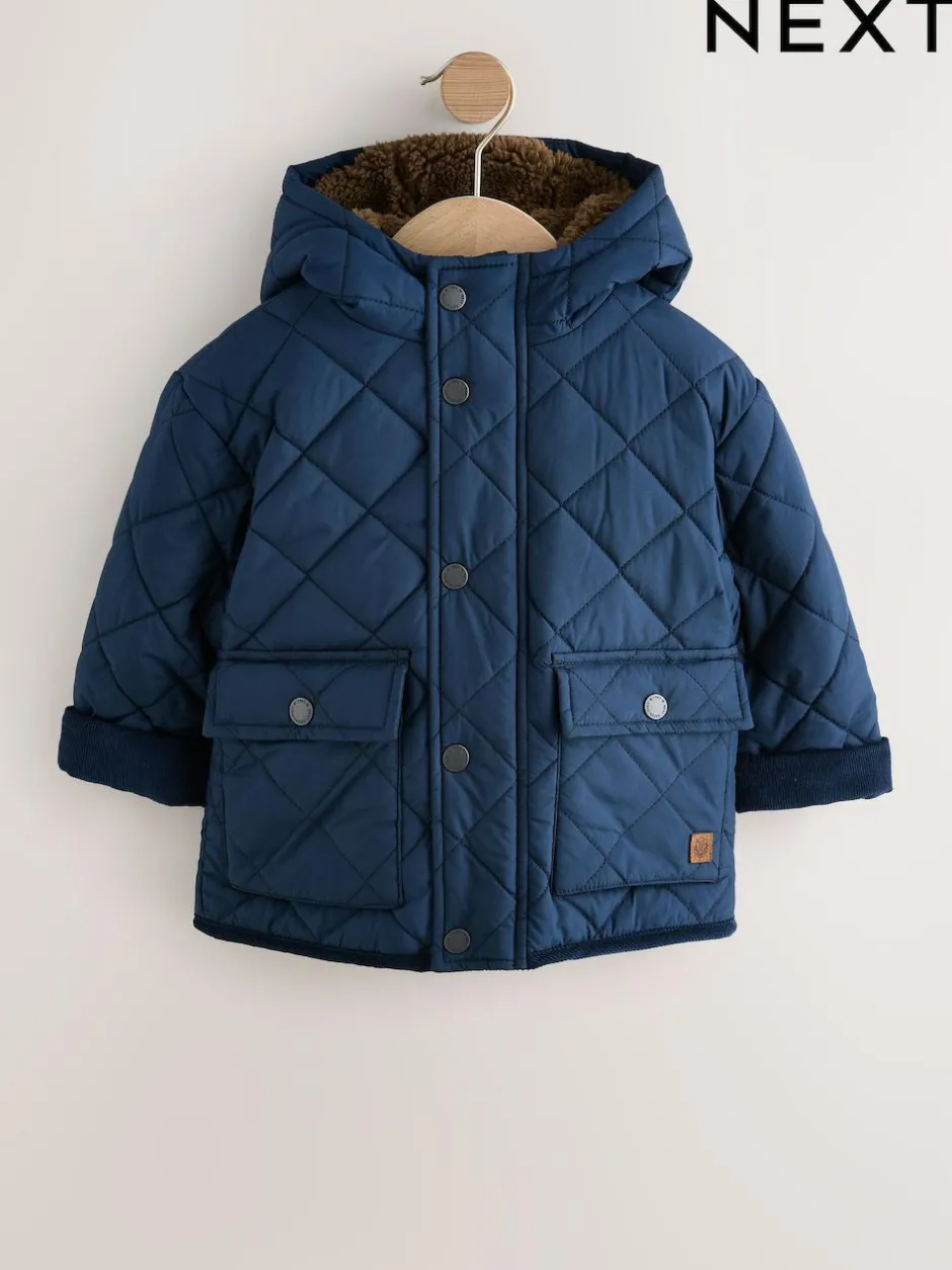 Next Borg Lined Quilted Coat (3mths-7yrs) Navy Best