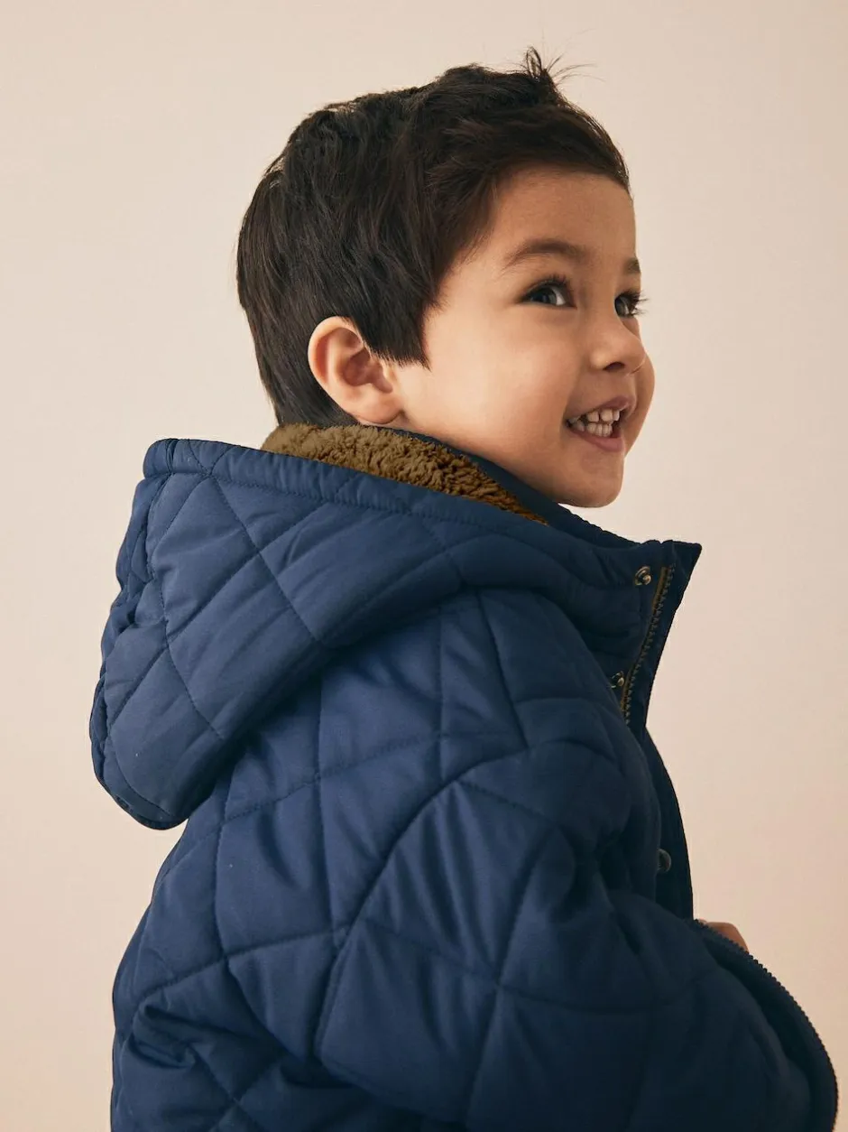 Next Borg Lined Quilted Coat (3mths-7yrs) Navy Best