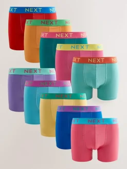 Next 10 pack Cotton Rich Trunk Boxers Navy Bright Purple/ Orange Waistbands Online