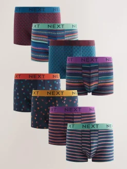 Next Navy/ Burgundy Red Spot Stripe 8 pack Hipster Boxers 5 Pack Sale
