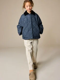 Next Navy Check Shower Resistant Quilted Barn Jacket (3-16yrs) Discount