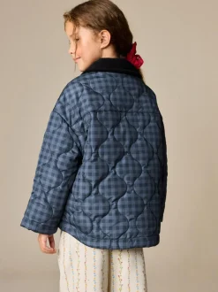 Next Navy Check Shower Resistant Quilted Barn Jacket (3-16yrs) Discount