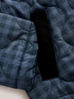 Next Navy Check Shower Resistant Quilted Barn Jacket (3-16yrs) Discount