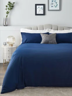 Next Navy Collection Luxe 300 Thread Count 100% Cotton Sateen Satin Stitch Luxury Duvet Cover And Pillowcase Set Hot