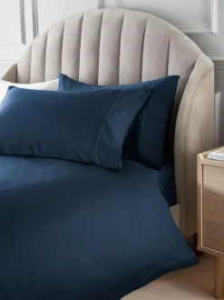 Next Navy Collection Luxe 300 Thread Count 100% Cotton Sateen Satin Stitch Luxury Duvet Cover And Pillowcase Set Hot