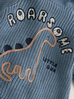 Next Navy Dinosaur Print Embroidered Baby Knitted Hooded Cardigan (0mths-2yrs) Clearance
