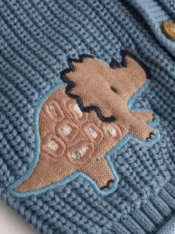 Next Navy Dinosaur Print Embroidered Baby Knitted Hooded Cardigan (0mths-2yrs) Clearance