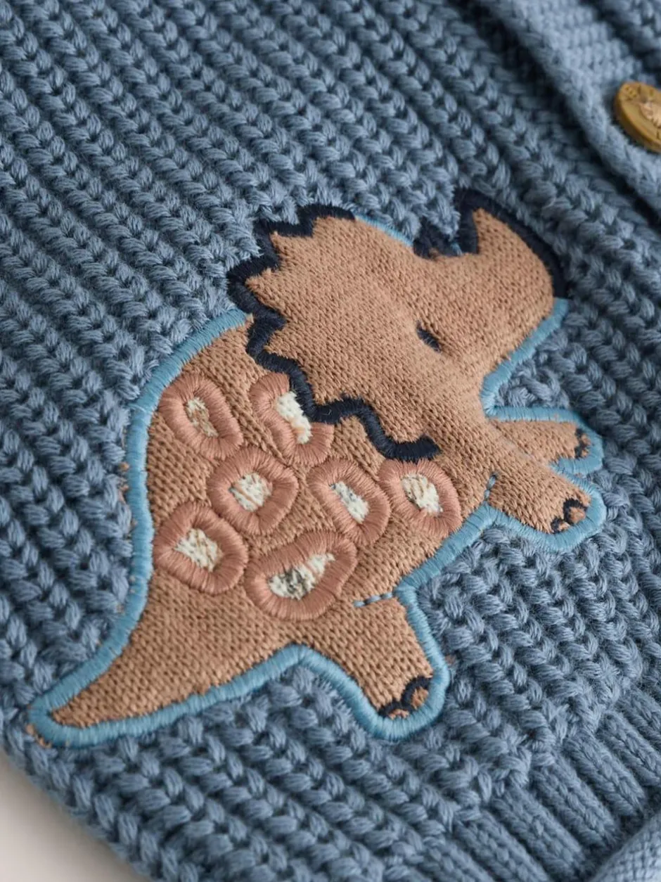 Next Navy Dinosaur Print Embroidered Baby Knitted Hooded Cardigan (0mths-2yrs) Clearance