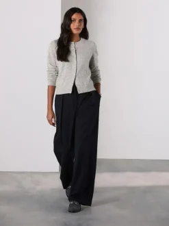 Next Navy Elastic Back Wide Leg Trousers With Wool New