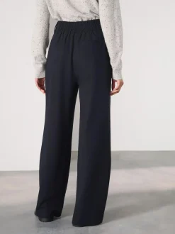 Next Navy Elastic Back Wide Leg Trousers With Wool New
