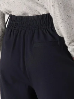 Next Navy Elastic Back Wide Leg Trousers With Wool New