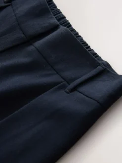 Next Navy Elastic Back Wide Leg Trousers With Wool New