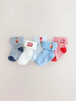 Next Embroidered Roll Top Socks 5 Pack (0mths-2yrs) Navy Sale