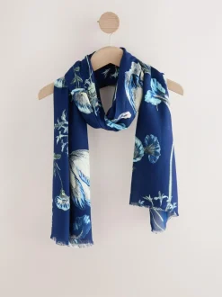 Next Navy Floral Print Print Kew Collection Lightweight Scarf Best