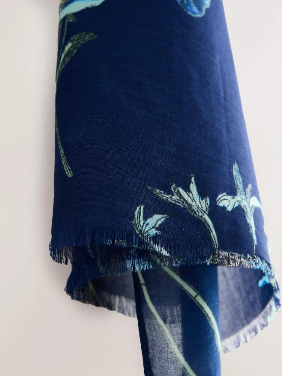 Next Navy Floral Print Print Kew Collection Lightweight Scarf Best