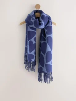 Next Navy Heart Print Midweight Scarf New