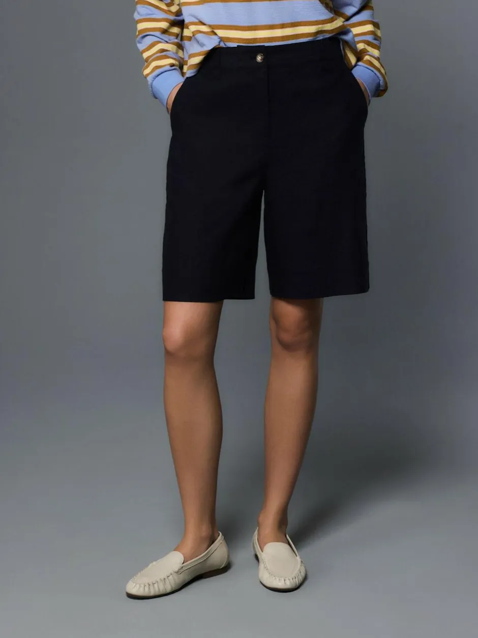 Next Linen Blend Knee Shorts Navy Best