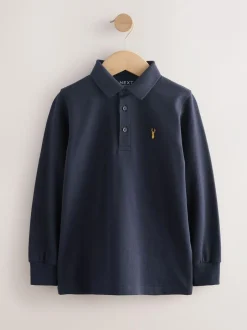 Next Navy Long Sleeve Polo Shirt (3-16yrs) New