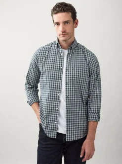 Next Navy Micro Check Regular Fit Easy Iron Button Down Oxford Shirt Clearance