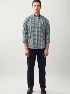 Next Navy Micro Check Regular Fit Easy Iron Button Down Oxford Shirt Clearance