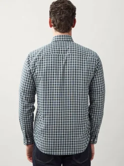 Next Navy Micro Check Regular Fit Easy Iron Button Down Oxford Shirt Clearance