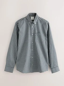 Next Navy Micro Check Regular Fit Easy Iron Button Down Oxford Shirt Clearance