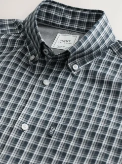 Next Navy Micro Check Regular Fit Easy Iron Button Down Oxford Shirt Clearance