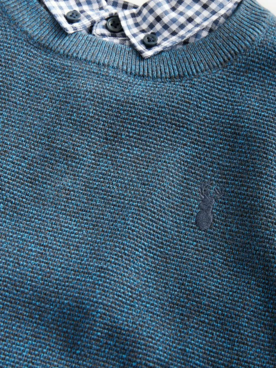 Next Mock Gingham Shirt and Crew Neck 100% Cotton Jumper (3-16yrs) Navy Sale