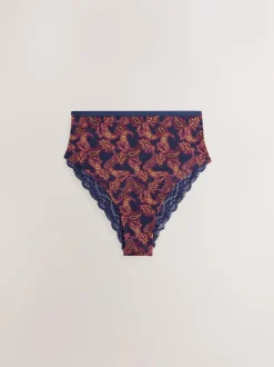 Next Navy Paisley High Rise High Leg Cotton Lace Knickers 4 Pack Best